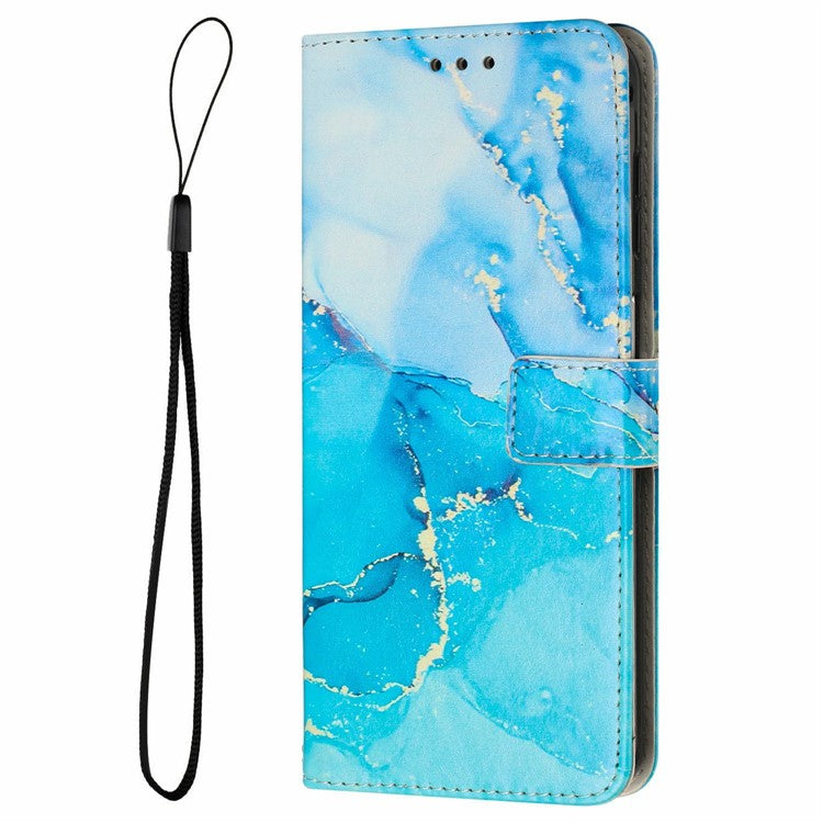 Stand Case for Motorola Moto S50 5G / Edge 50 Neo 5G / ThinkPhone 25 5G Marble Pattern PU Leather Wallet Phone Cover - Blue  /  Green