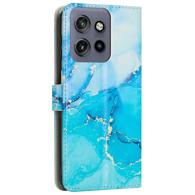 Stand Case for Motorola Moto S50 5G / Edge 50 Neo 5G / ThinkPhone 25 5G Marble Pattern PU Leather Wallet Phone Cover - Blue  /  Green