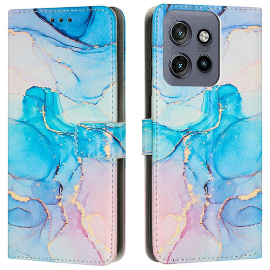 Stand Case for Motorola Moto S50 5G / Edge 50 Neo 5G / ThinkPhone 25 5G Marble Pattern PU Leather Wallet Phone Cover - Pink  /  Green