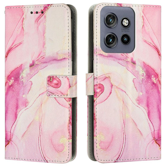 Stand Case for Motorola Moto S50 5G / Edge 50 Neo 5G / ThinkPhone 25 5G Marble Pattern PU Leather Wallet Phone Cover - Rose Gold
