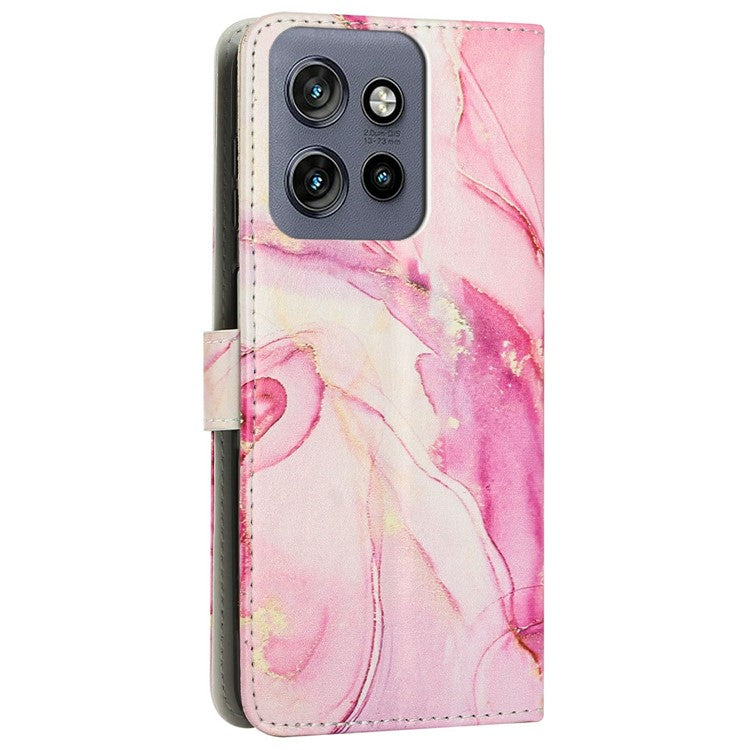 Stand Case for Motorola Moto S50 5G / Edge 50 Neo 5G / ThinkPhone 25 5G Marble Pattern PU Leather Wallet Phone Cover - Rose Gold