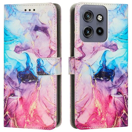 Stand Case for Motorola Moto S50 5G / Edge 50 Neo 5G / ThinkPhone 25 5G Marble Pattern PU Leather Wallet Phone Cover - Pink  /  Purple