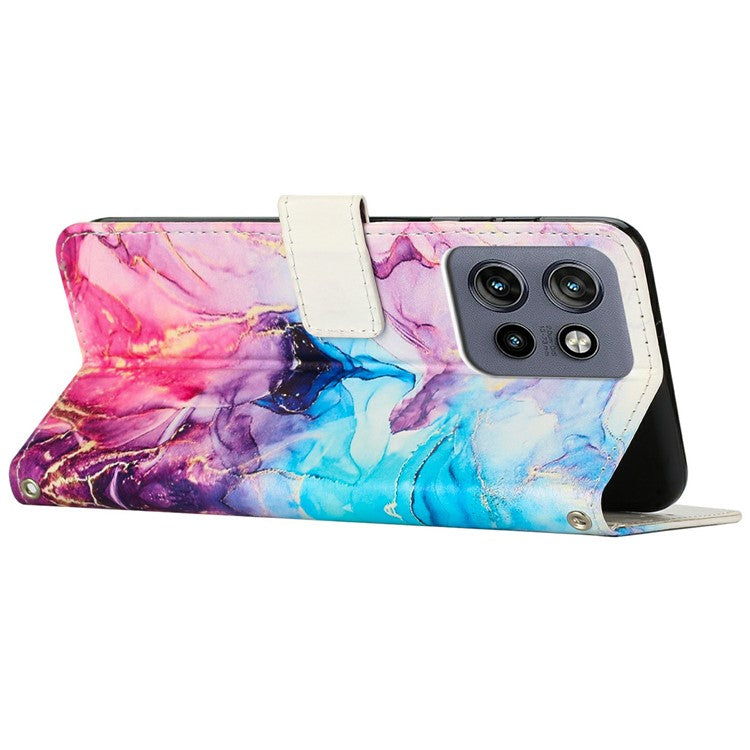 Stand Case for Motorola Moto S50 5G / Edge 50 Neo 5G / ThinkPhone 25 5G Marble Pattern PU Leather Wallet Phone Cover - Pink  /  Purple
