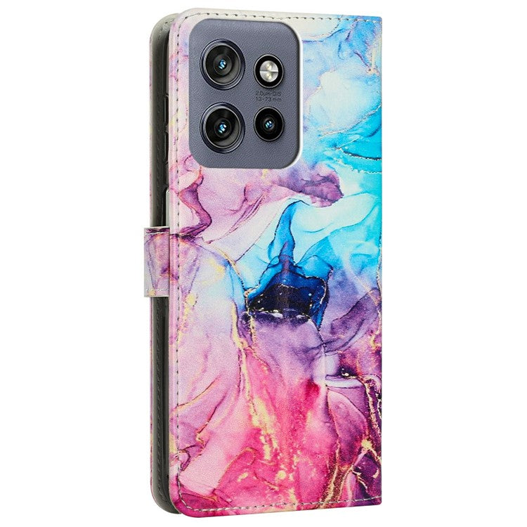 Stand Case for Motorola Moto S50 5G / Edge 50 Neo 5G / ThinkPhone 25 5G Marble Pattern PU Leather Wallet Phone Cover - Pink  /  Purple