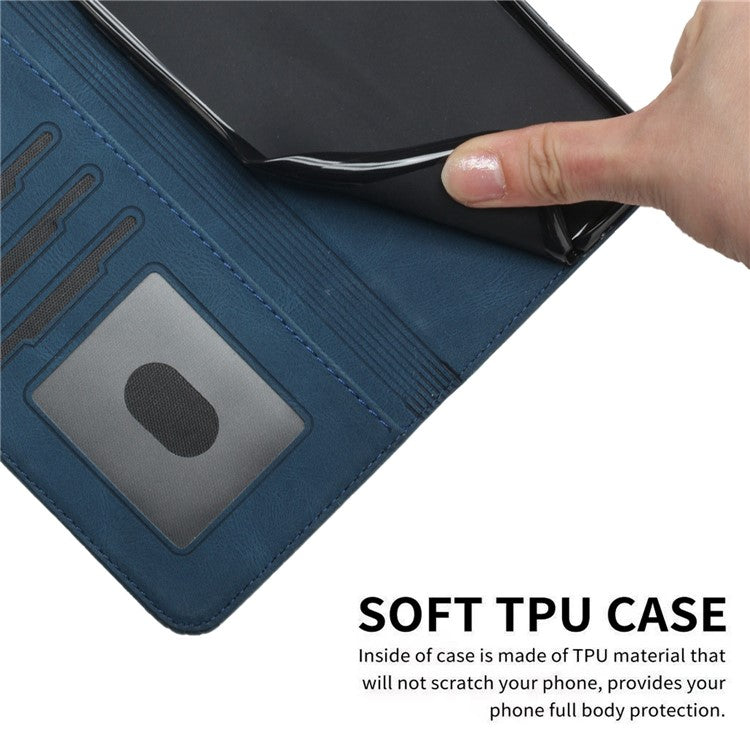 YX0010 Series for iPhone 14 Pro Imprinted Rhombus and Lines Stand Case PU Leather + TPU Phone Wallet Cover with Strap - Blue