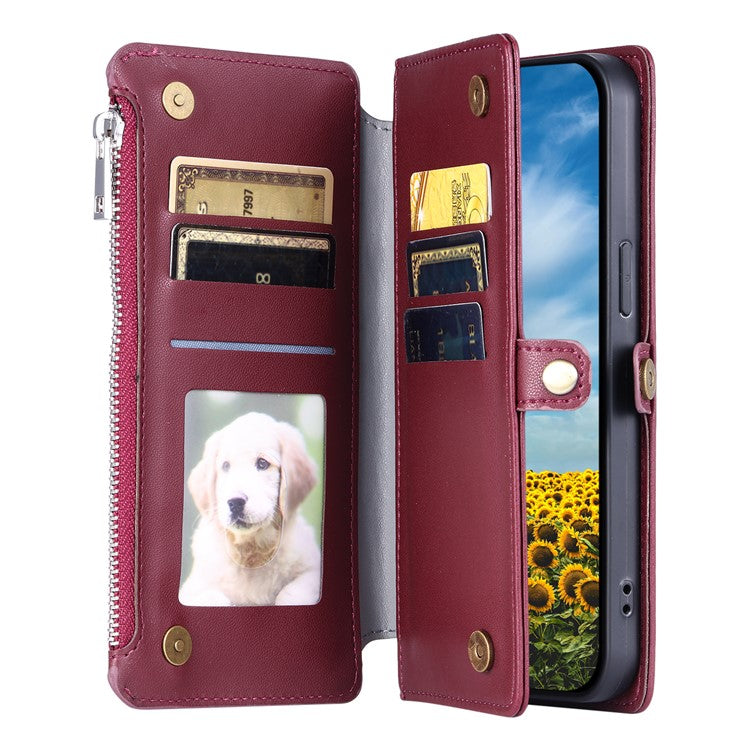 For Xiaomi Redmi Note 14 4G (163.25x76.55x8.16mm) Leather Case TPU+PU Wallet Phone Cover with Strap - Wine Red