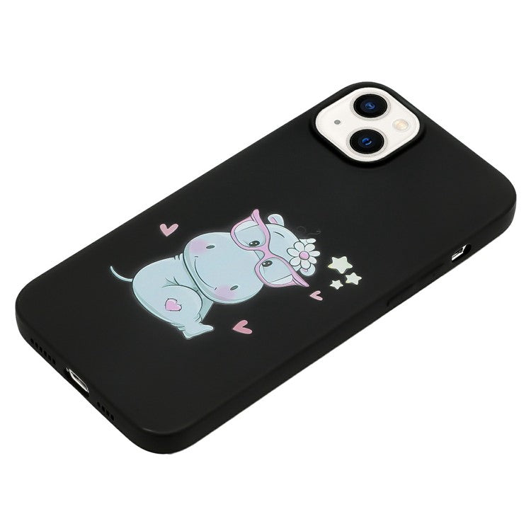 Pattern Printed Phone Case for iPhone 14 Shockproof Cover Anti-Drop Phone Case with Silicone Strap - Hippo