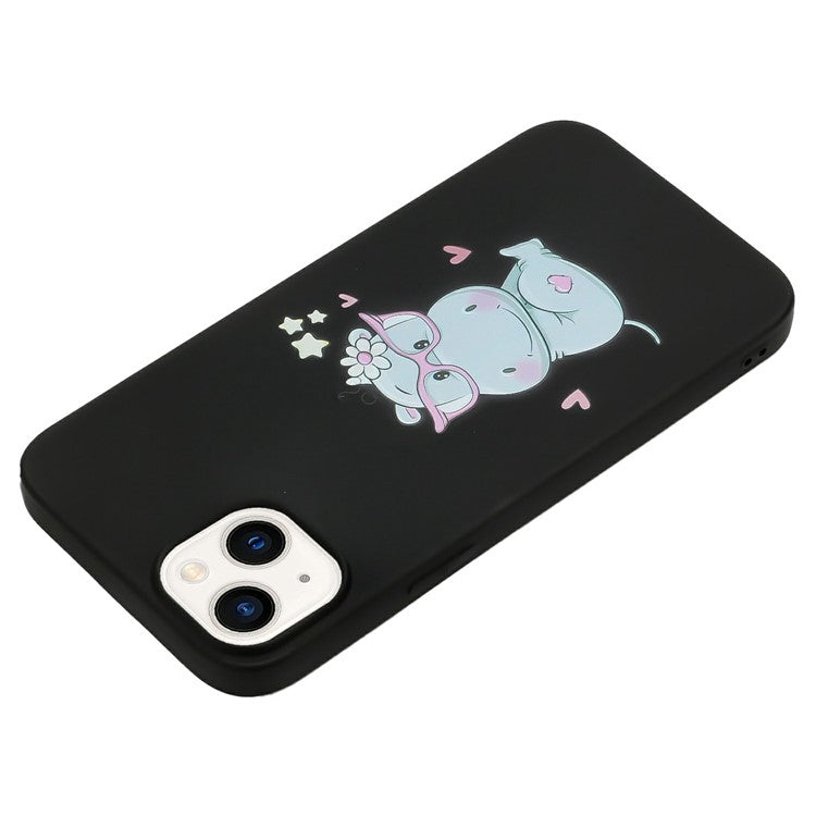Pattern Printed Phone Case for iPhone 14 Shockproof Cover Anti-Drop Phone Case with Silicone Strap - Hippo