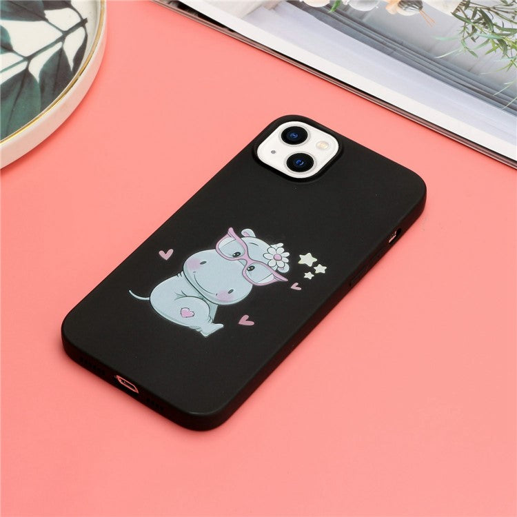 Pattern Printed Phone Case for iPhone 14 Shockproof Cover Anti-Drop Phone Case with Silicone Strap - Hippo