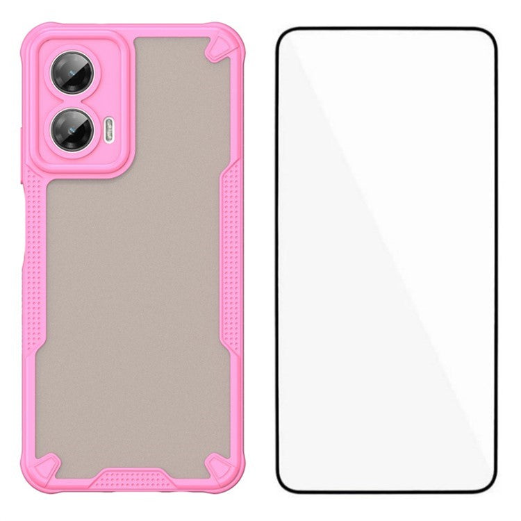 WANLONFENG MFFJ Series For Motorola Moto G35 5G Case Anti Drop TPU + Acrylic Phone Back Cover with Screen Film - Pink