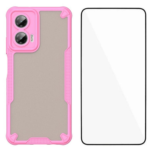 WANLONFENG MFFJ Series For Motorola Moto G35 5G Case Anti Drop TPU + Acrylic Phone Back Cover with Screen Film - Pink