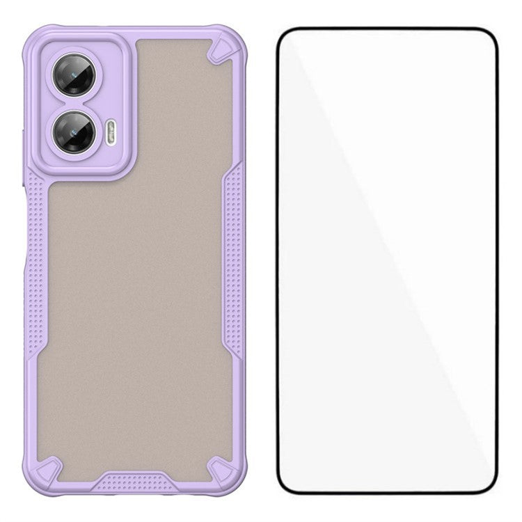 WANLONFENG MFFJ Series For Motorola Moto G35 5G Case Anti Drop TPU + Acrylic Phone Back Cover with Screen Film - Purple