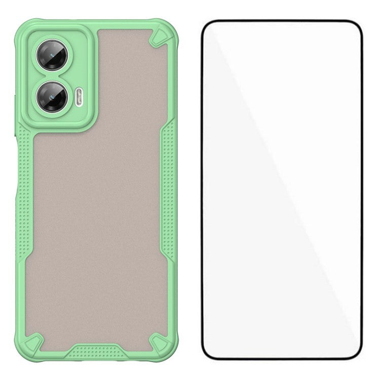 WANLONFENG MFFJ Series For Motorola Moto G35 5G Case Anti Drop TPU + Acrylic Phone Back Cover with Screen Film - Green