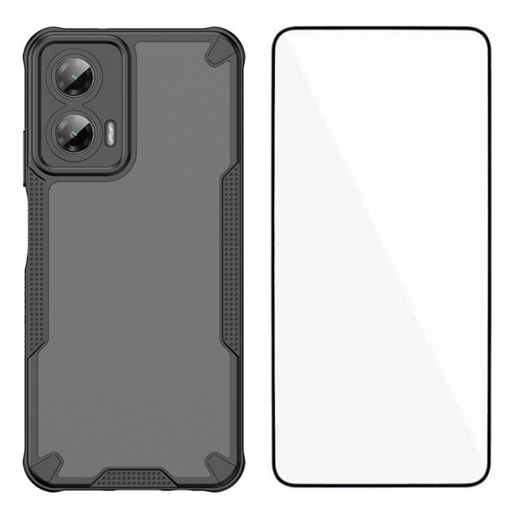 WANLONFENG MFFJ Series For Motorola Moto G35 5G Case Anti Drop TPU + Acrylic Phone Back Cover with Screen Film - Black