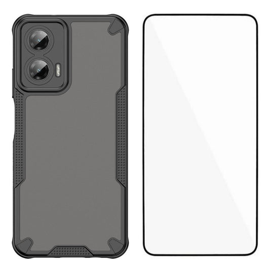 WANLONFENG MFFJ Series For Motorola Moto G35 5G Case Anti Drop TPU + Acrylic Phone Back Cover with Screen Film - Black