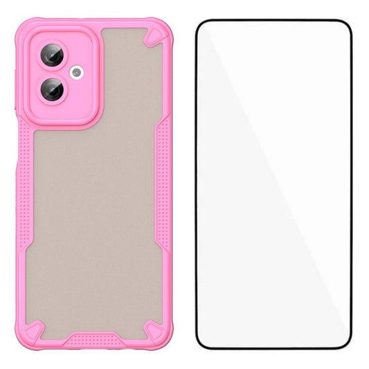 WANLONFENG MFFJ Series For Motorola Moto G55 5G Case Anti Drop TPU + Acrylic Phone Back Cover with Screen Film - Pink