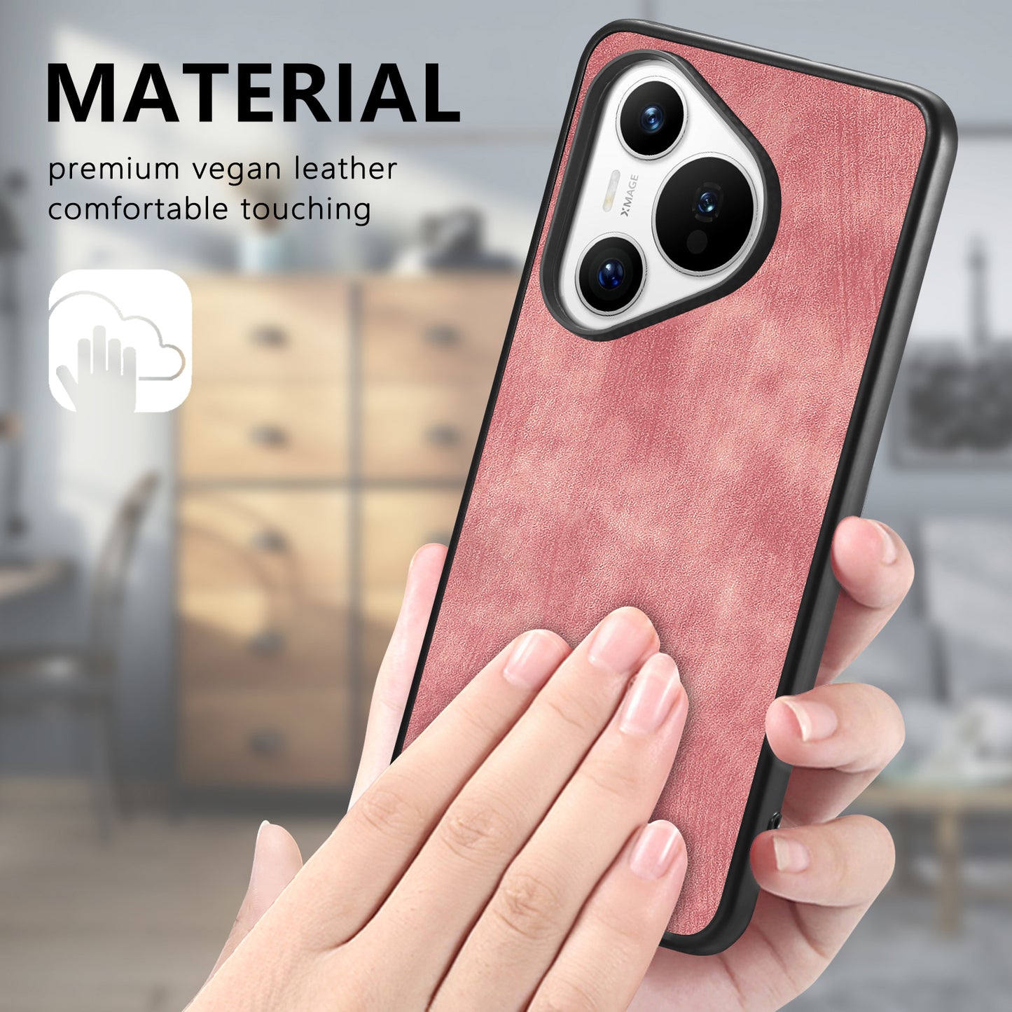 For Huawei Pura 70 Case Shockproof Slim Retro Leather Phone Back Cover - Pink