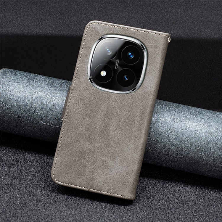 For Xiaomi Redmi Note 14 Pro 4G Case Shockproof PU Leather Cover with Wallet Card Slots - Grey