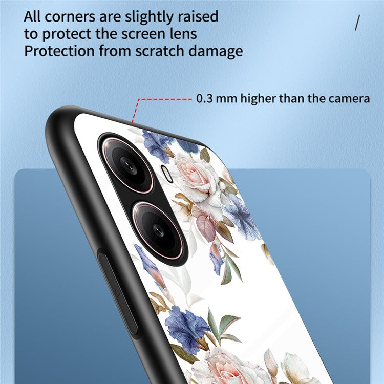 For Xiaomi Redmi Turbo 4 5G Case Floral Pattern TPU + Tempered Glass Protective Phone Cover - Black Flower Bush