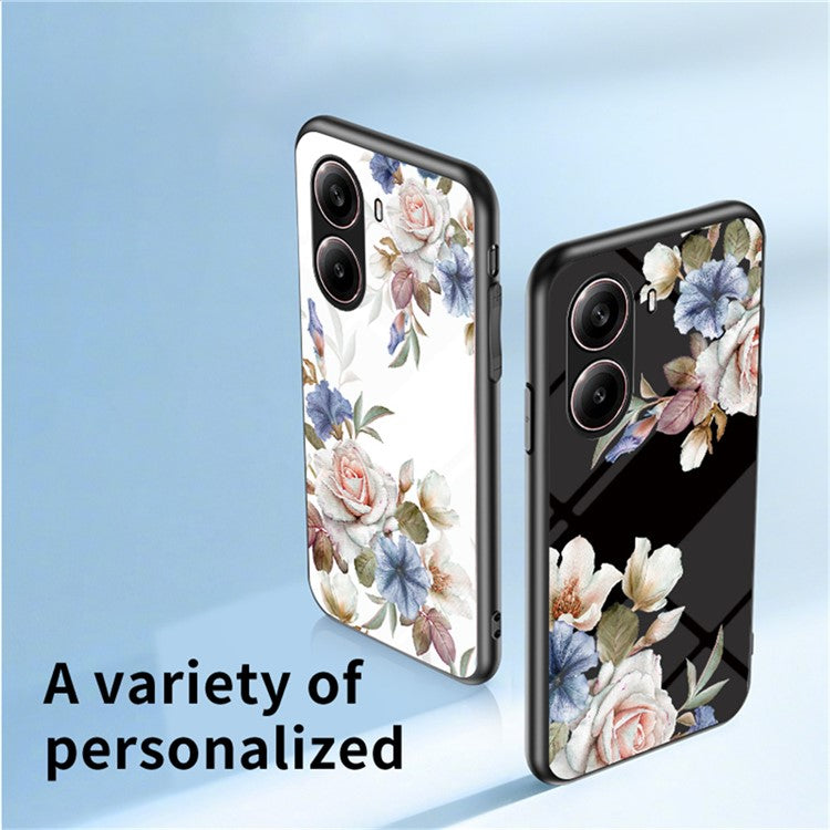For Xiaomi Redmi Turbo 4 5G Case Floral Pattern TPU + Tempered Glass Protective Phone Cover - Black Flower Bush