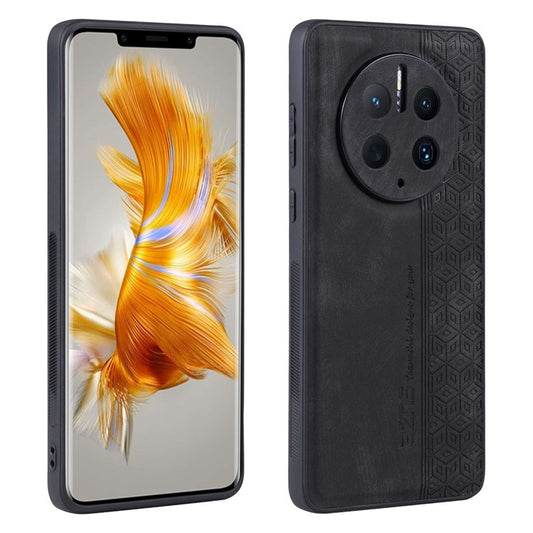 AZNS Cell Phone Cover For Huawei Mate 50 Pro 4G, Imprinted Pattern Anti-drop Phone Case PU Leather Coated TPU Shell - Black