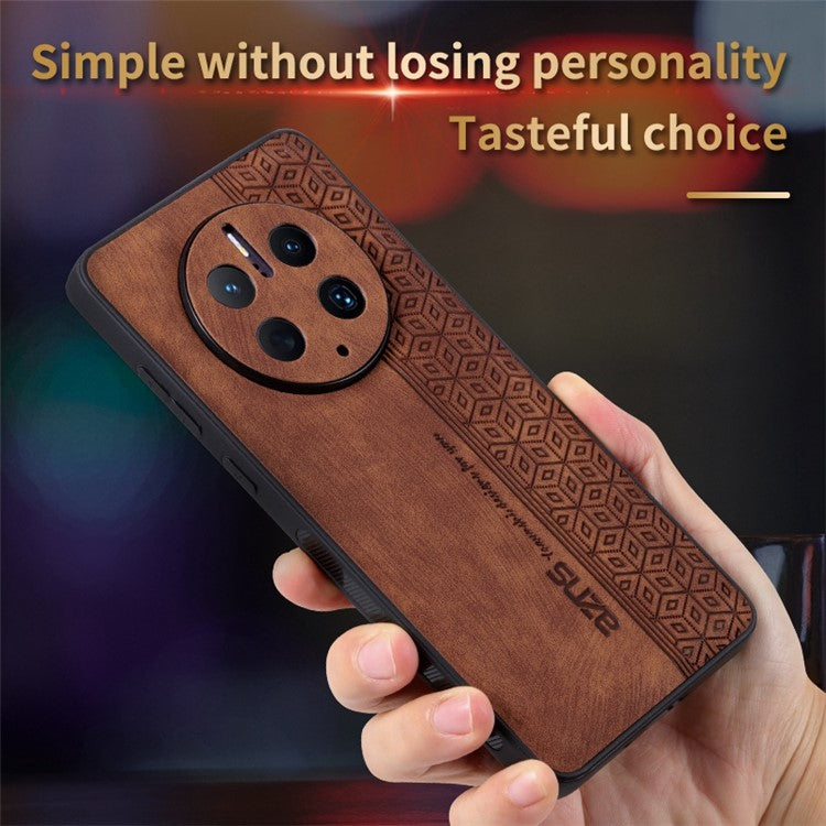 AZNS Cell Phone Cover For Huawei Mate 50 Pro 4G, Imprinted Pattern Anti-drop Phone Case PU Leather Coated TPU Shell - Black