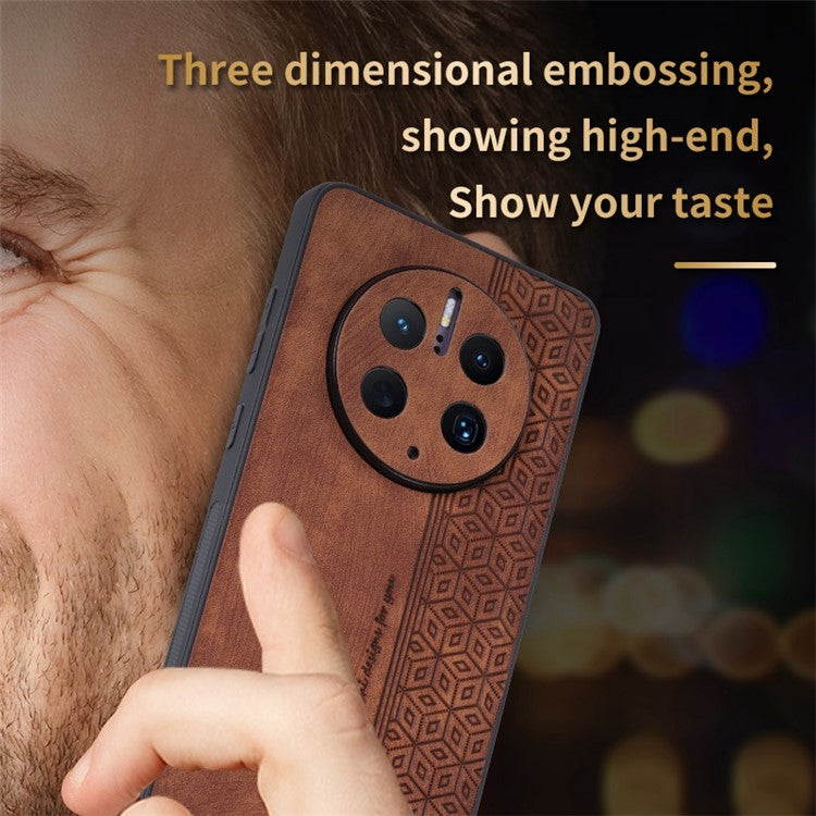 AZNS Cell Phone Cover For Huawei Mate 50 Pro 4G, Imprinted Pattern Anti-drop Phone Case PU Leather Coated TPU Shell - Black