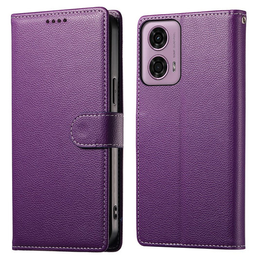 Stand Case for Motorola Moto G24 4G / G04 4G Litchi Texture Leather Wallet Phone Cover Magnetic Snap - Purple