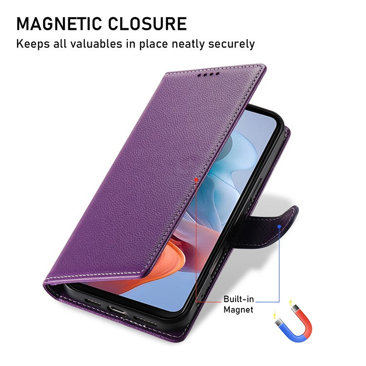 Stand Case for Motorola Moto G24 4G / G04 4G Litchi Texture Leather Wallet Phone Cover Magnetic Snap - Purple