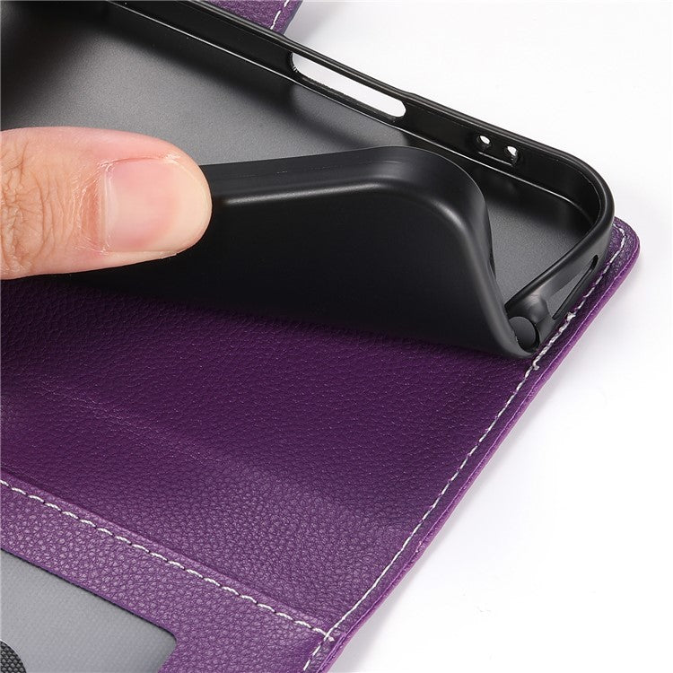 Stand Case for Motorola Moto G24 4G / G04 4G Litchi Texture Leather Wallet Phone Cover Magnetic Snap - Purple