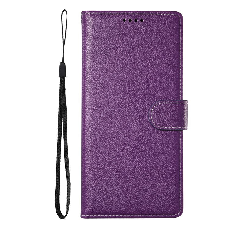 Stand Case for Motorola Moto G24 4G / G04 4G Litchi Texture Leather Wallet Phone Cover Magnetic Snap - Purple
