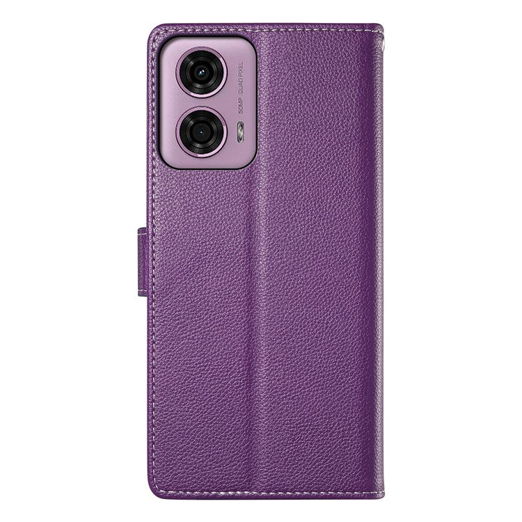 Stand Case for Motorola Moto G24 4G / G04 4G Litchi Texture Leather Wallet Phone Cover Magnetic Snap - Purple