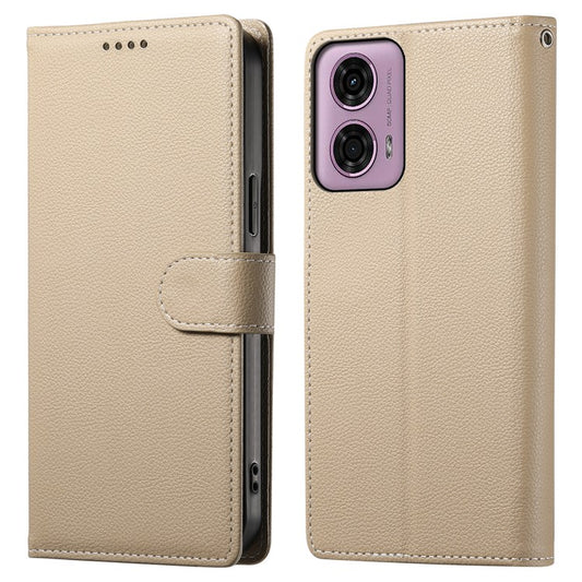 Stand Case for Motorola Moto G24 4G / G04 4G Litchi Texture Leather Wallet Phone Cover Magnetic Snap - Apricot