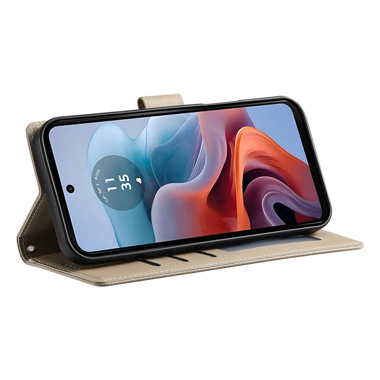 Stand Case for Motorola Moto G24 4G / G04 4G Litchi Texture Leather Wallet Phone Cover Magnetic Snap - Apricot