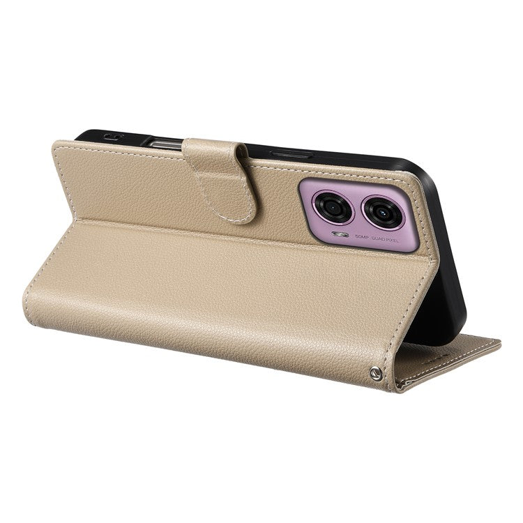 Stand Case for Motorola Moto G24 4G / G04 4G Litchi Texture Leather Wallet Phone Cover Magnetic Snap - Apricot