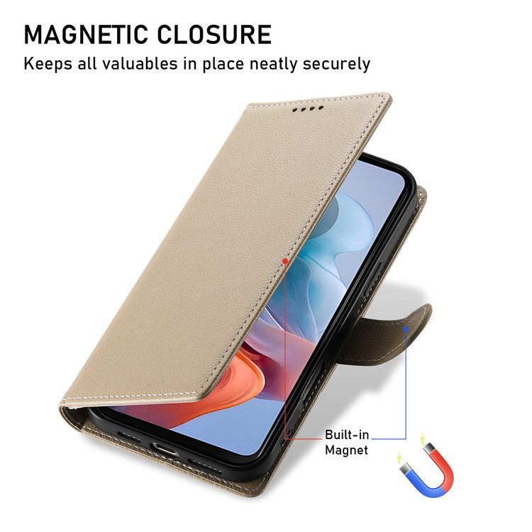 Stand Case for Motorola Moto G24 4G / G04 4G Litchi Texture Leather Wallet Phone Cover Magnetic Snap - Apricot