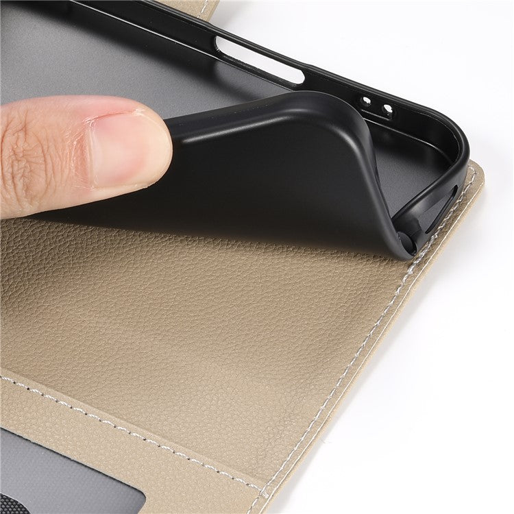 Stand Case for Motorola Moto G24 4G / G04 4G Litchi Texture Leather Wallet Phone Cover Magnetic Snap - Apricot