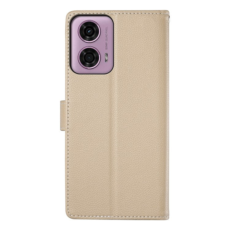 Stand Case for Motorola Moto G24 4G / G04 4G Litchi Texture Leather Wallet Phone Cover Magnetic Snap - Apricot