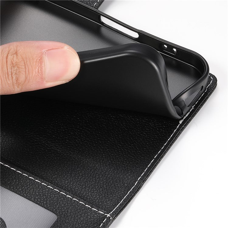 Stand Case for Motorola Moto G24 4G / G04 4G Litchi Texture Leather Wallet Phone Cover Magnetic Snap - Black