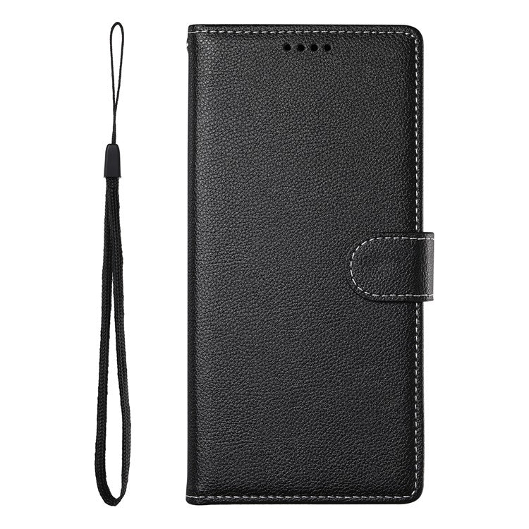 Stand Case for Motorola Moto G24 4G / G04 4G Litchi Texture Leather Wallet Phone Cover Magnetic Snap - Black