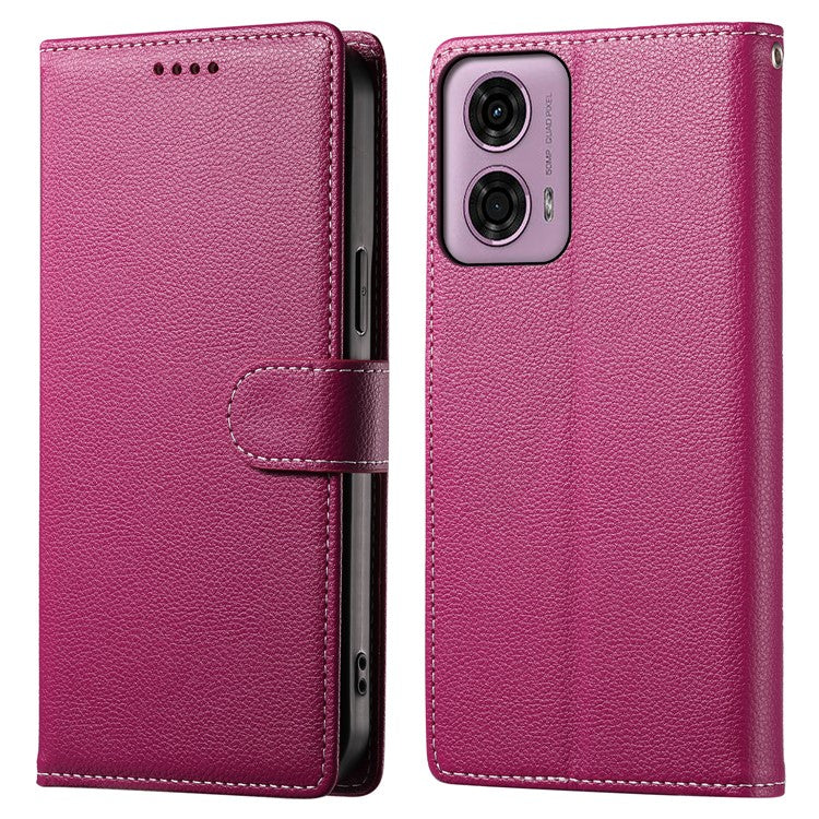 Stand Case for Motorola Moto G24 4G / G04 4G Litchi Texture Leather Wallet Phone Cover Magnetic Snap - Rose