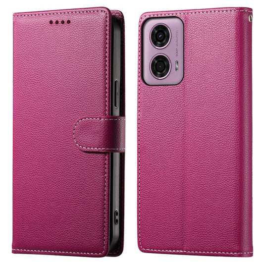 Stand Case for Motorola Moto G24 4G / G04 4G Litchi Texture Leather Wallet Phone Cover Magnetic Snap - Rose