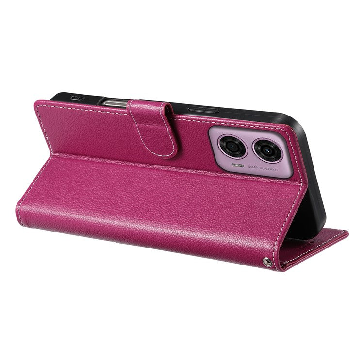 Stand Case for Motorola Moto G24 4G / G04 4G Litchi Texture Leather Wallet Phone Cover Magnetic Snap - Rose