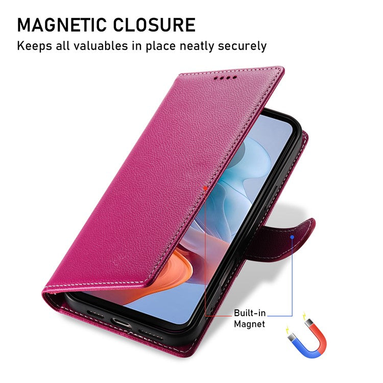 Stand Case for Motorola Moto G24 4G / G04 4G Litchi Texture Leather Wallet Phone Cover Magnetic Snap - Rose