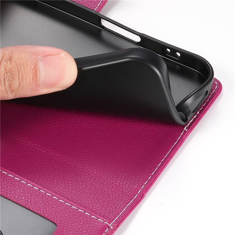 Stand Case for Motorola Moto G24 4G / G04 4G Litchi Texture Leather Wallet Phone Cover Magnetic Snap - Rose