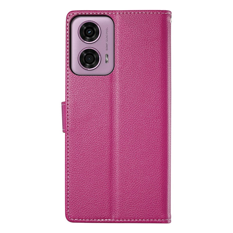 Stand Case for Motorola Moto G24 4G / G04 4G Litchi Texture Leather Wallet Phone Cover Magnetic Snap - Rose