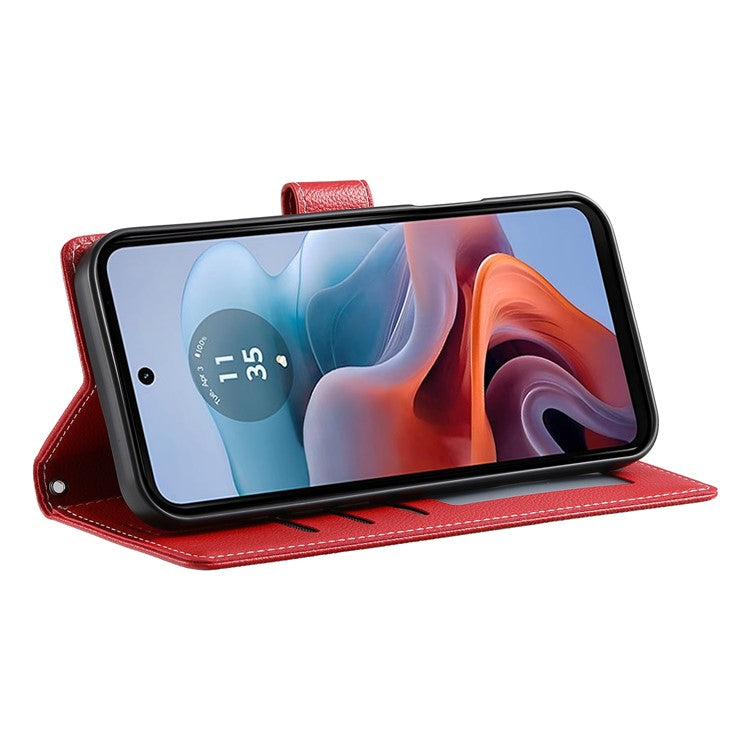 Stand Case for Motorola Moto G24 4G / G04 4G Litchi Texture Leather Wallet Phone Cover Magnetic Snap - Red