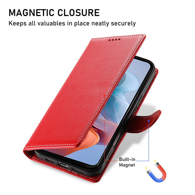 Stand Case for Motorola Moto G24 4G / G04 4G Litchi Texture Leather Wallet Phone Cover Magnetic Snap - Red
