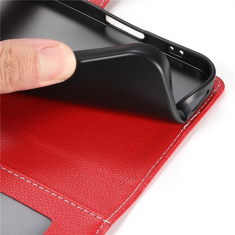 Stand Case for Motorola Moto G24 4G / G04 4G Litchi Texture Leather Wallet Phone Cover Magnetic Snap - Red