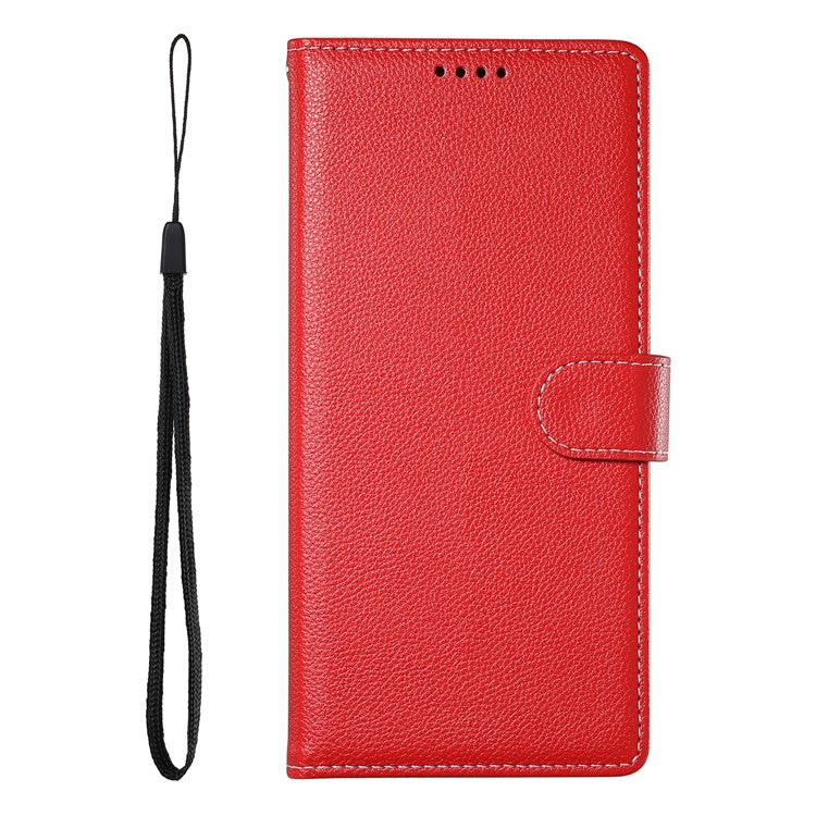 Stand Case for Motorola Moto G24 4G / G04 4G Litchi Texture Leather Wallet Phone Cover Magnetic Snap - Red